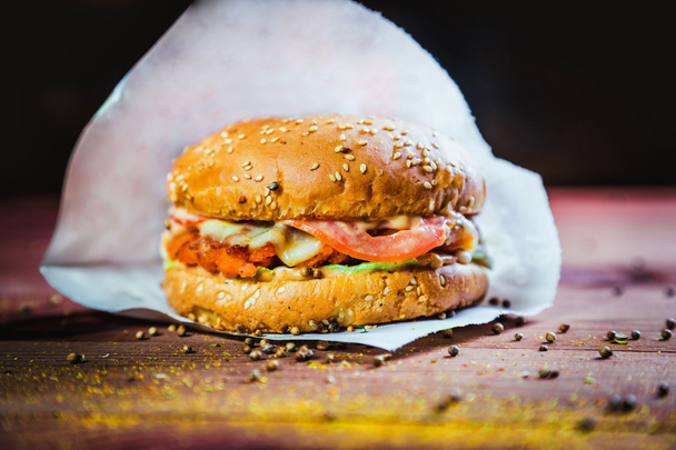 Delicious burger bun with white on the bar - Foto, immagini