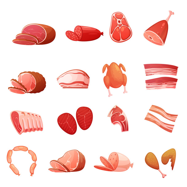 Vlees Set van gastronomische Delicatessen - Vector, afbeelding