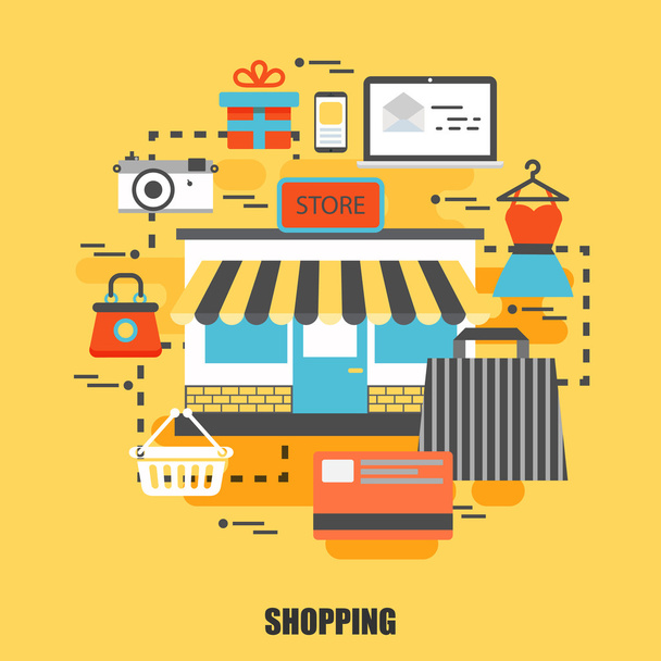 Flat concept of online shopping, store. Can be used for poster, banner, magazine, web design. Best solution for graphic designers. Vector illustration. - Vector, Image