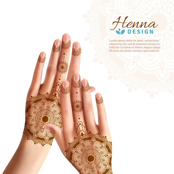 Mehndi Henna Woman Hads Realistic Design  - Vector, Image