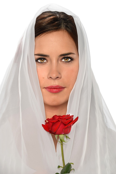 Hispanic Woman With Veil and Rose - Photo, Image