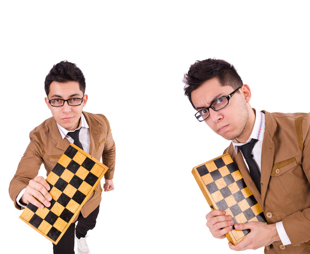 Lustiger Schachspieler isoliert auf Weiß - Foto, Bild