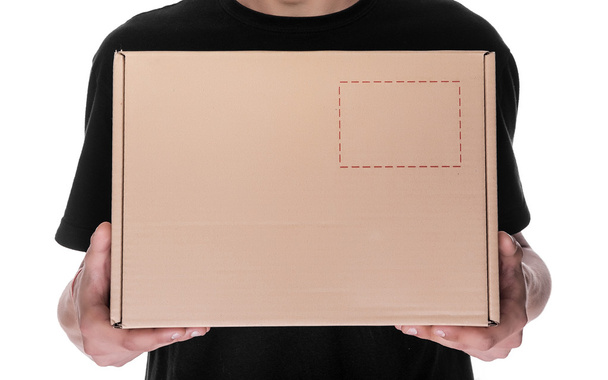 Bir cardbox holding teslimatçı. - Fotoğraf, Görsel