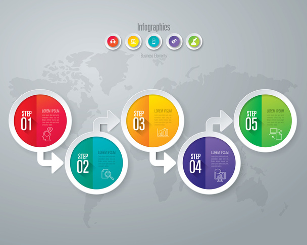 Business infographic with five steps - Vektori, kuva