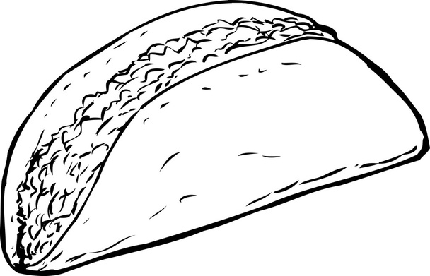 Taco z wołowiną pełny kontur na białym - Wektor, obraz