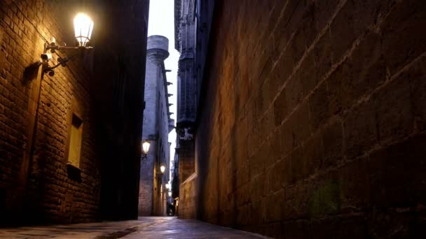 Street in the Gothic quarter of Barcelona at night, dolly - Footage, Video