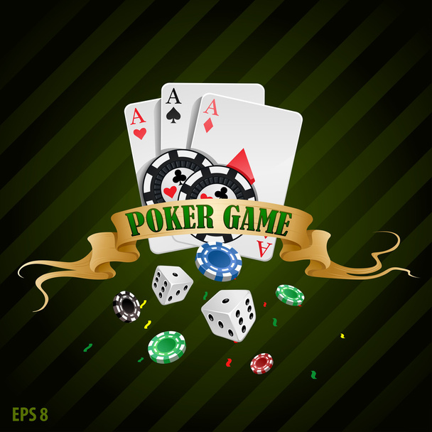 Vector illustration poker gambling chips poster . poker collection with chips, dices, cards - Vector, Image
