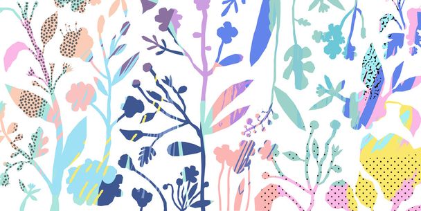 Horizontal banner with beautiful flowers and hand drawn texture. - ベクター画像