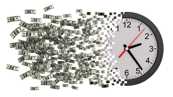El tiempo es dinero. Reloj cayendo a pedazos a los dólares
 - Foto, imagen