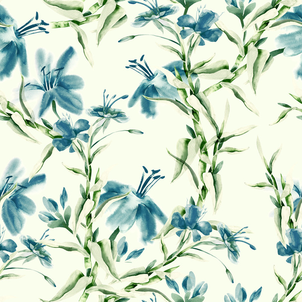 Watercolor Flowers Seamless Pattern - Фото, зображення