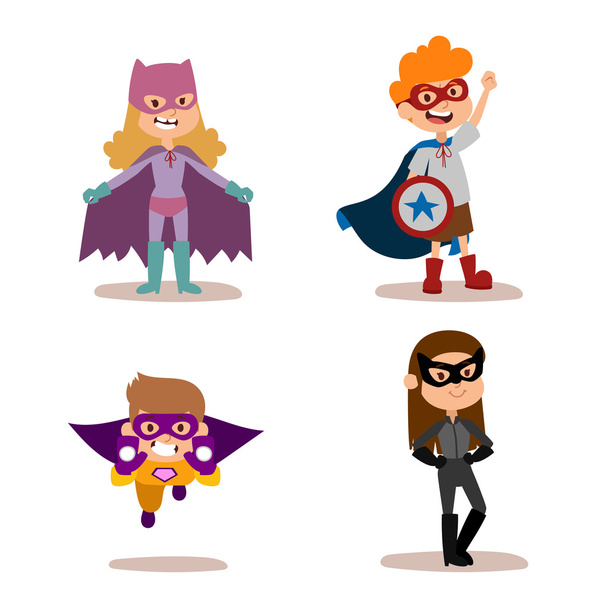 Süper kahraman çocuklar erkek ve kız çizgi film vektör illustrationt - Vektör, Görsel