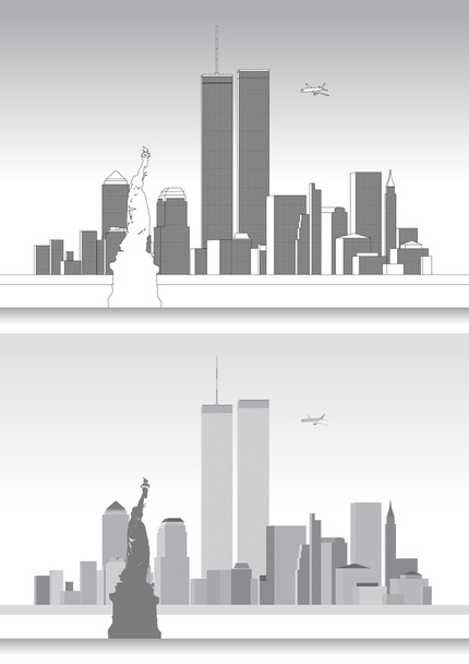 ЦМТ, Всемирный торговый центр и нью-йоркская Skyline
 - Вектор,изображение