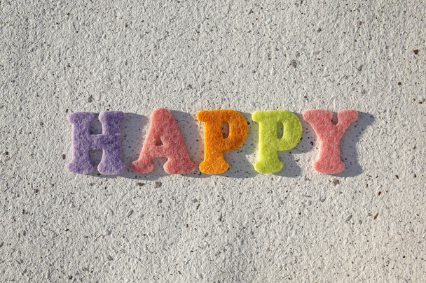 happy word on handmade paper texture - Фото, зображення
