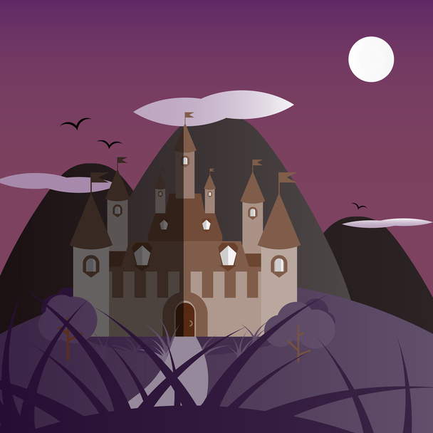 Purple and violet night castle landscape - Διάνυσμα, εικόνα