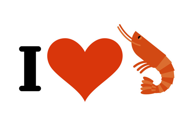 エビが大好きです。心と海洋プランクトン。シーフードの恋人のためのロゴ - ベクター画像
