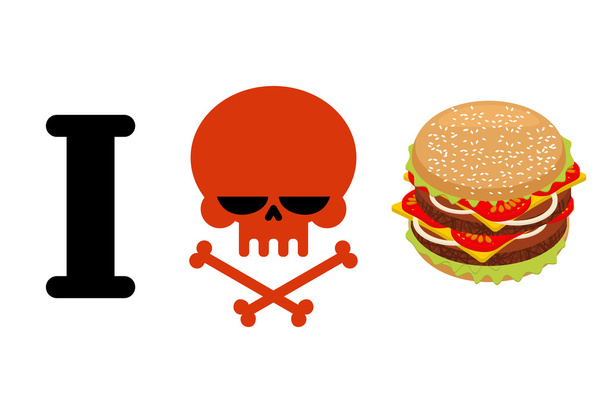 ハンバーガーは嫌いだ憎しみと偉大なハンバーガーの頭蓋骨のシンボル。します  - ベクター画像