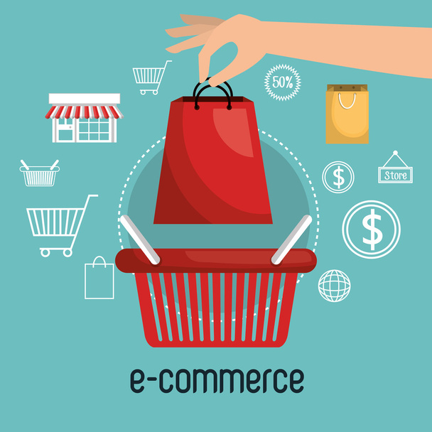 basket e-commerce shop online design - Vector, Image