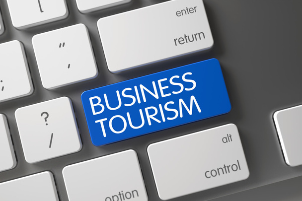 Kék üzleti turizmus billentyűzet a billentyűzeten. 3D illusztráció. - Fotó, kép