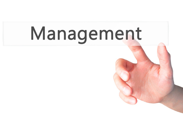 Management - Hand pressing a button on blurred background concep - Φωτογραφία, εικόνα