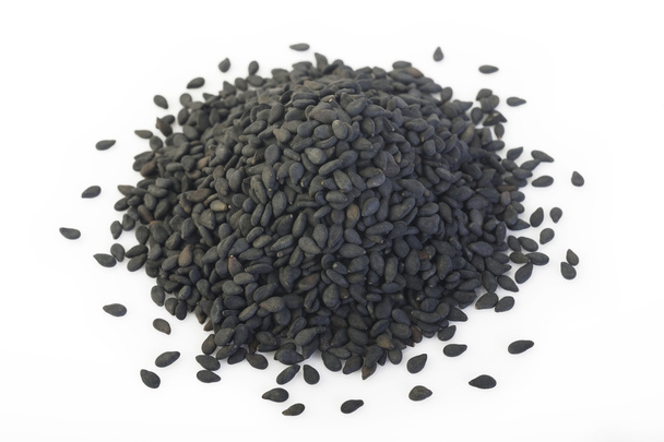 Black sesame seeds on background - Fotoğraf, Görsel