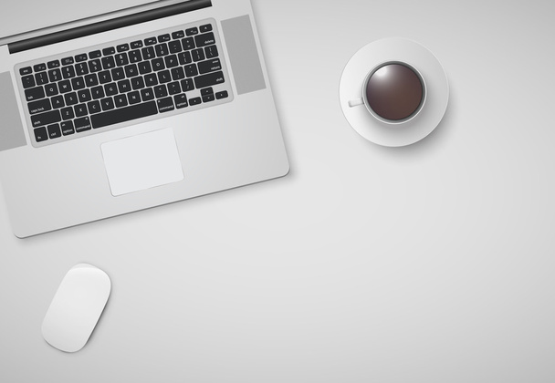 Bureau minimal avec ordinateur, souris et une tasse de café, illustration vectorielle
 - Vecteur, image