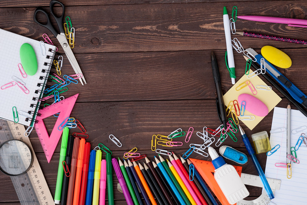 School supplies on a wooden table - Zdjęcie, obraz