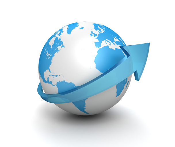 Globus um Pfeil-Konzept 3D-Illustration - Foto, Bild