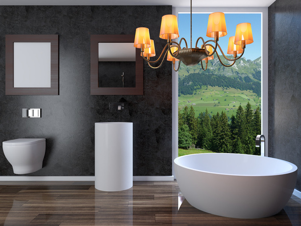 Современный интерьер ванной комнаты в городской квартире. 3D Render
 - Фото, изображение
