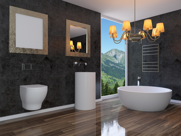 浴室のミニマルなデザイン。3 d のレンダリング - 写真・画像