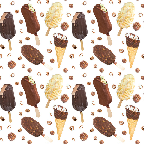 Безшовний візерунок з морозивом та шоколадними цукерками
   - Фото, зображення