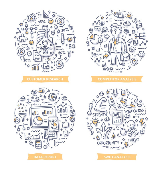 Research & Analysis Doodle Illustrations - Vector, Image