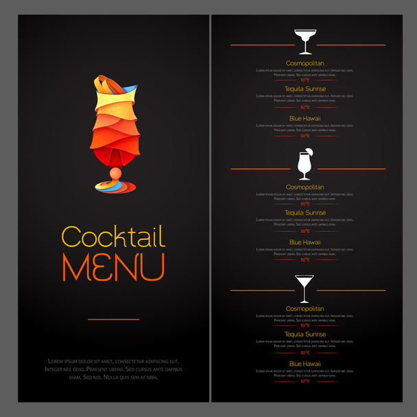 3D cocktail  design. Cocktail Menu design - Vektör, Görsel