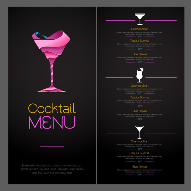 3D cocktail  design. Cocktail Menu design - ベクター画像