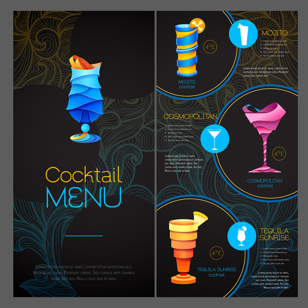 3D cocktail  design. Cocktail Menu design - Vector, Image