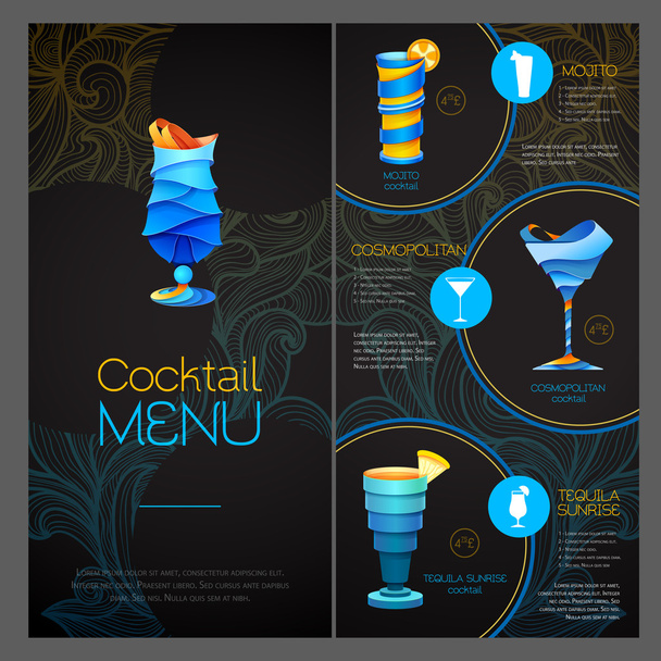 3D cocktail  design. Cocktail Menu design - Vettoriali, immagini