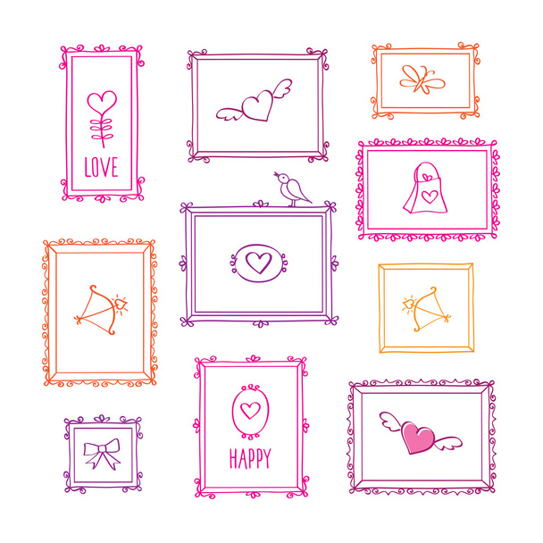 vintage frames with hearts. - Vector, Image