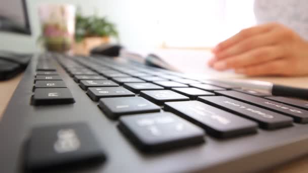      Studentin arbeitet in einem Büro und tippt Text auf die Tastatur  - Filmmaterial, Video