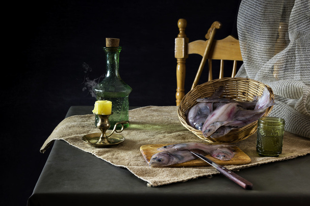 Still life with fish sole (flounder) - Photo, Image