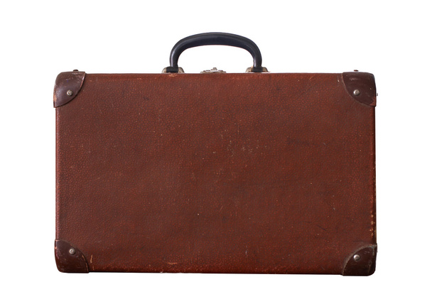 Isolated Old Vintage Dusty Brown Suitcase on a white background - Foto, imagen