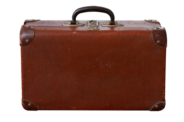 Elszigetelt régi Vintage poros barna bőröndöt fehér alapon - Fotó, kép