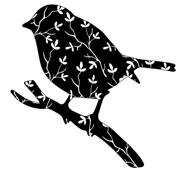 High quallity original silhouette of a bird with floral pattern  - Vettoriali, immagini