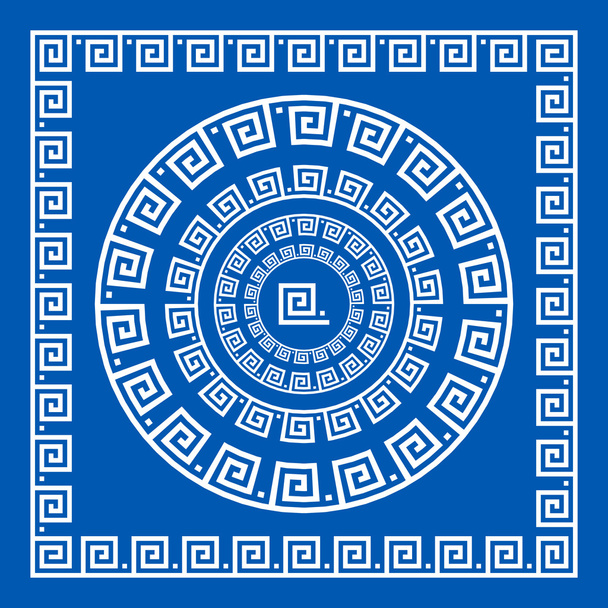 Sada uměleckých štětců k vytvoření řeckého meandru vzorky a ukázky jejich aplikace pro kulaté a čtvercové snímky. Řecké hranice. Modrá barva izolovaných na bílém pozadí - Vektor, obrázek