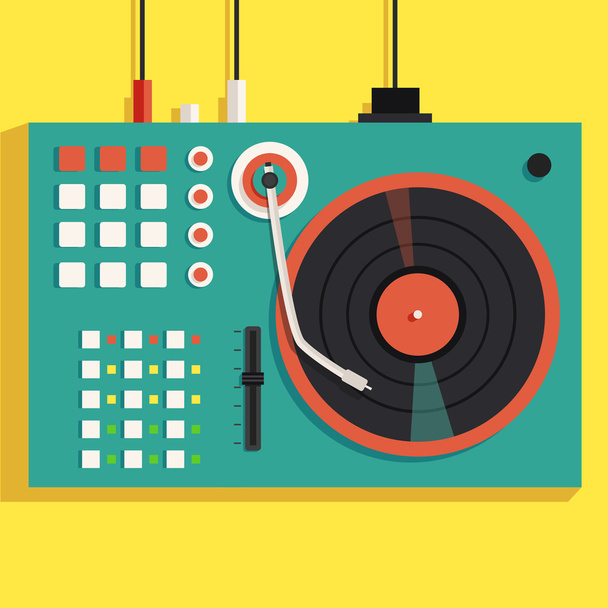 Playing mixing music on vinyl turntable. Vector flat illustration - Διάνυσμα, εικόνα