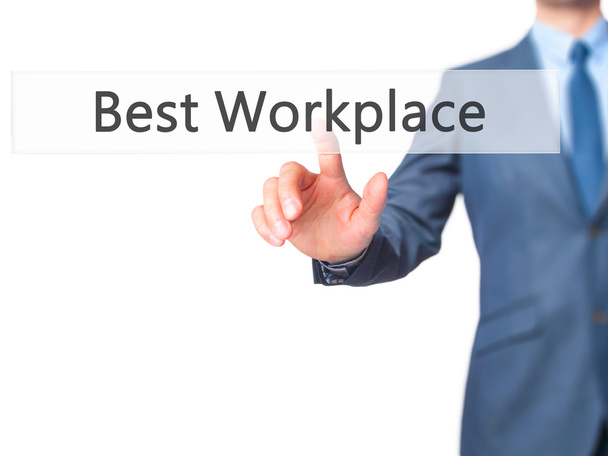 Mejor lugar de trabajo - Empresario haga clic en la pantalla táctil virtual
. - Foto, Imagen
