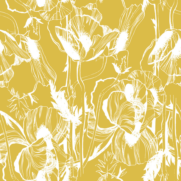 Vector seamless pattern with hand-drawn ink flowers - Vektör, Görsel