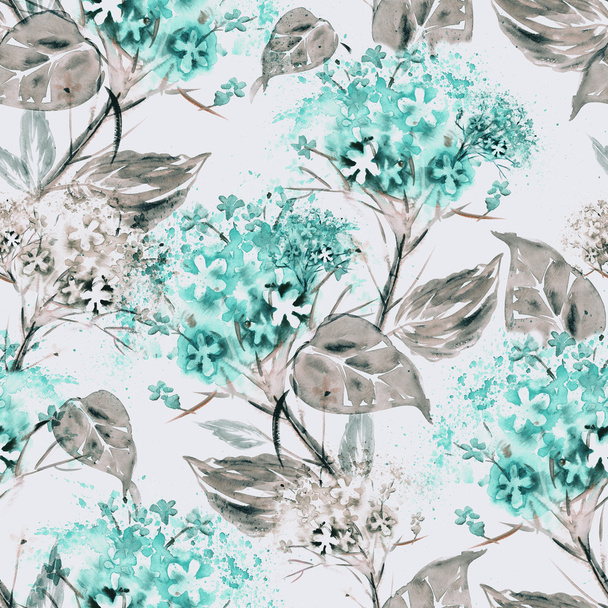 Watercolor Hortensia Seamless Pattern - Фото, зображення