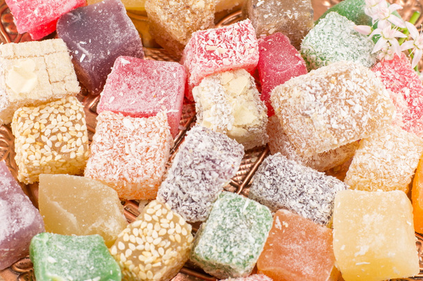 Turkish delight lokum in various colors on a plate - Photo, Image