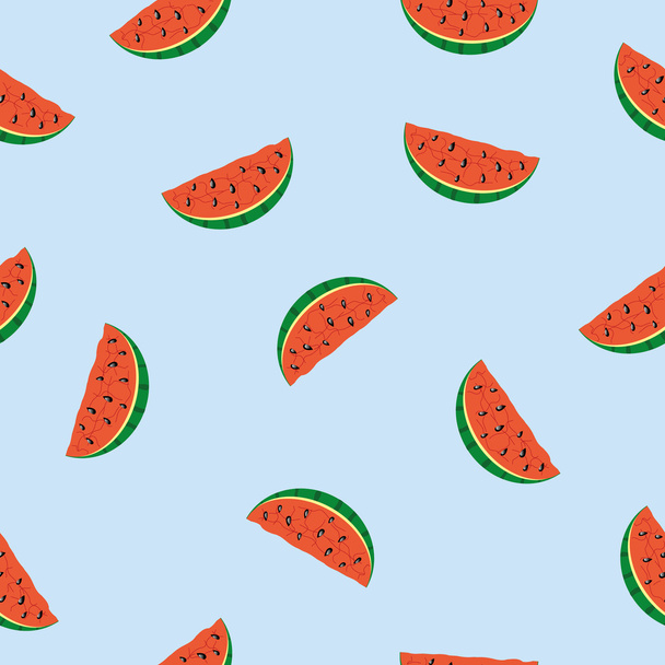 Seamless pattern with watermelon pieces on blue background - ベクター画像