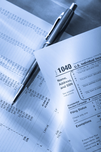 belastingformulier, operationele begroting en pen - Foto, afbeelding