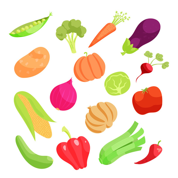Овощные иконки, мультяшный стиль
 - Вектор,изображение
